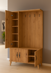 Duo 3 Kapaklı Portmanto Vestiyer Ayakkabılık Dolap Ücretsiz Kurulum Çam M2