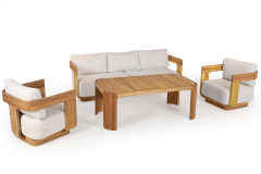 Garniş Masif Ahşap İroko Ağacı Oturma Grubu Bahçe Balkon Koltuk Takımı 3+1+1+ Masa