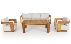 Garniş Masif Ahşap İroko Ağacı Oturma Grubu Bahçe Balkon Koltuk Takımı 3+1+1+ Masa