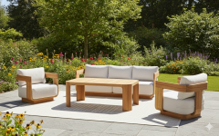 Garniş Masif Ahşap İroko Ağacı Oturma Grubu Bahçe Balkon Koltuk Takımı 3+1+1+ Masa
