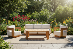 Garniş Masif Ahşap İroko Ağacı Oturma Grubu Bahçe Balkon Koltuk Takımı 3+1+1+ Masa