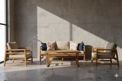 Gamze Masif Ahşap İroko Ağacı Oturma Grubu Bahçe Balkon Koltuk Takımı Krem 3+1+1+ Masa