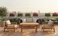 Gamze Masif Ahşap İroko Ağacı Oturma Grubu Bahçe Balkon Koltuk Takımı Turuncu 3+1+1+ Masa