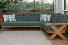 Berlin Masif Ahşap Bahçe Balkon Köşe Koltuk Takımı Kestane Ağacı Haki