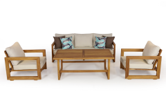 Liverno Masif Ahşap İroko Ağacı Oturma Grubu Bahçe Balkon Koltuk Takımı 3+1+1+ Masa