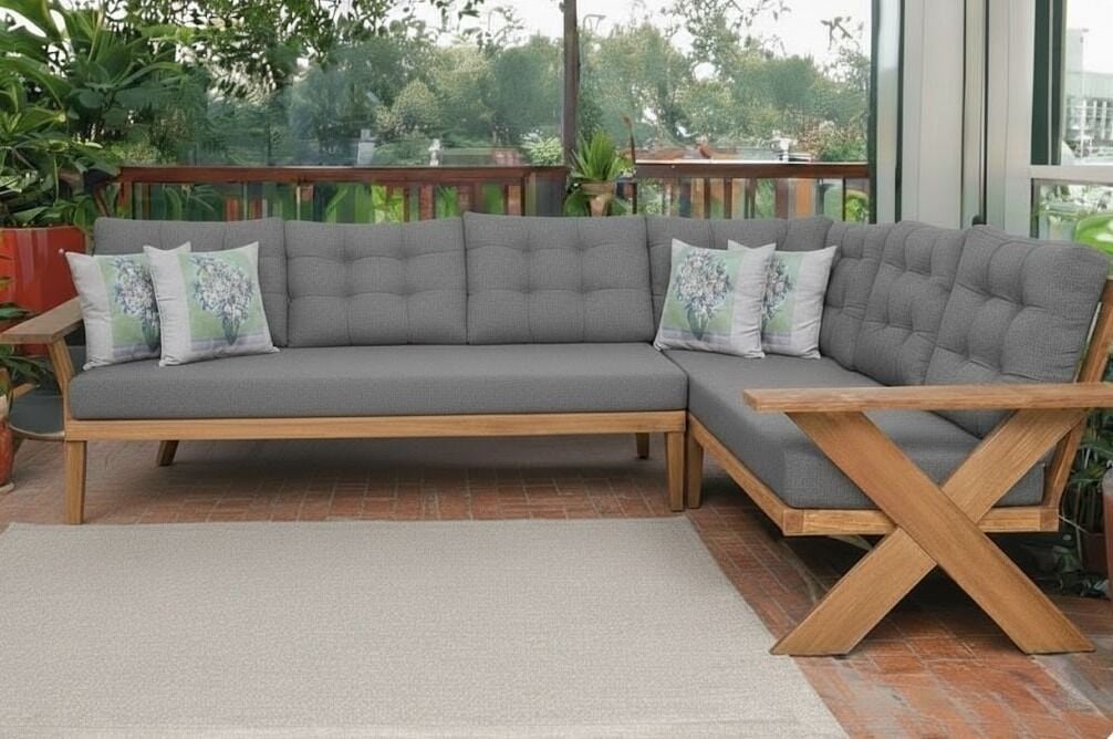 Berlin Masif Ahşap Bahçe Balkon Köşe Koltuk Takımı Kestane Ağacı Gri