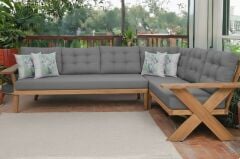 Berlin Masif Ahşap Bahçe Balkon Köşe Koltuk Takımı Kestane Ağacı Gri