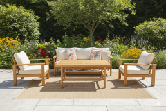 Malaga Masif Ahşap İroko Ağacı Oturma Grubu Bahçe Balkon Koltuk Takımı 3+1+1+ Masa