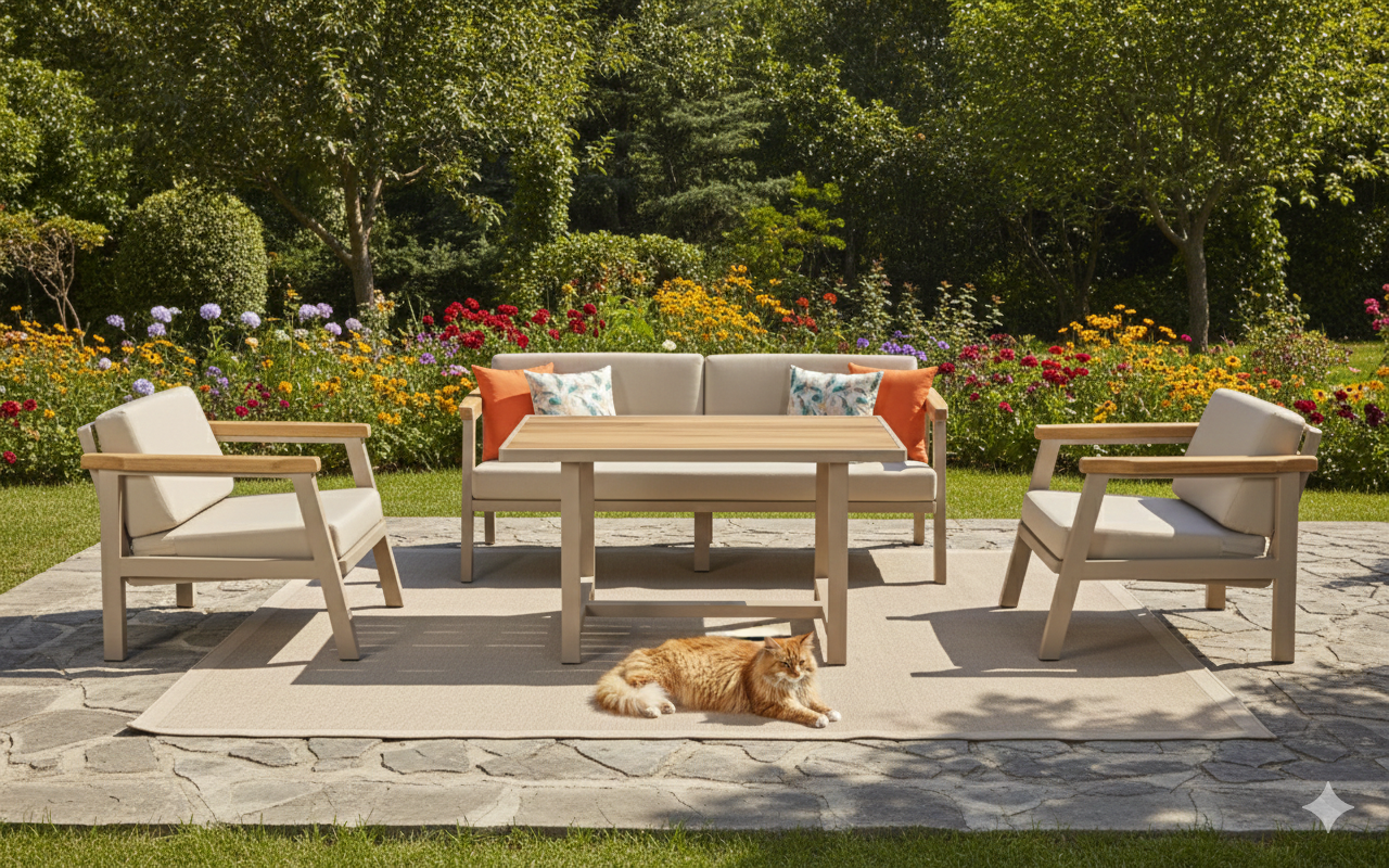 Alvaro Alüminyum Oturma Grubu Bahçe Balkon Koltuk Takımı 3+1+1+Masa