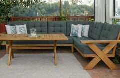 Berlin Masif Ahşap Bahçe Balkon Köşe Koltuk Takımı Kestane Ağacı Masalı Haki