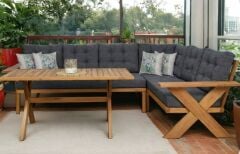 Berlin Masif Ahşap Bahçe Balkon Köşe Koltuk Takımı Kestane Ağacı Masalı Antrasit