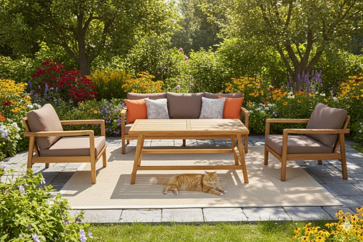 Aspendos Masif Ahşap İroko Ağacı Oturma Grubu Bahçe Balkon Koltuk Takımı 3+1+1+ Masa