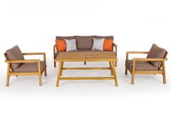 Aspendos Masif Ahşap İroko Ağacı Oturma Grubu Bahçe Balkon Koltuk Takımı 3+1+1+ Masa