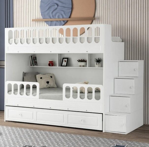 Aras Tamamı Mdf Membran Kaplama Çelik Destekli Yavrulu Ranza Montaj Dahil Beyaz