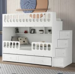 Aras Tamamı Mdf Membran Kaplama Çelik Destekli Yavrulu Ranza Montaj Dahil Beyaz