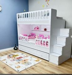 Aras Tamamı Mdf Membran Kaplama Çelik Destekli Yavrulu Ranza Montaj Dahil Beyaz