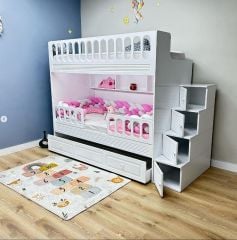 Aras Tamamı Mdf Membran Kaplama Çelik Destekli Yavrulu Ranza Montaj Dahil Beyaz