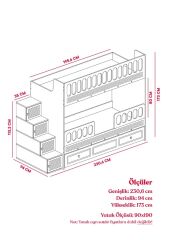 Aras Tamamı Mdf Membran Kaplama Çelik Destekli Yavrulu Ranza Montaj Dahil Beyaz