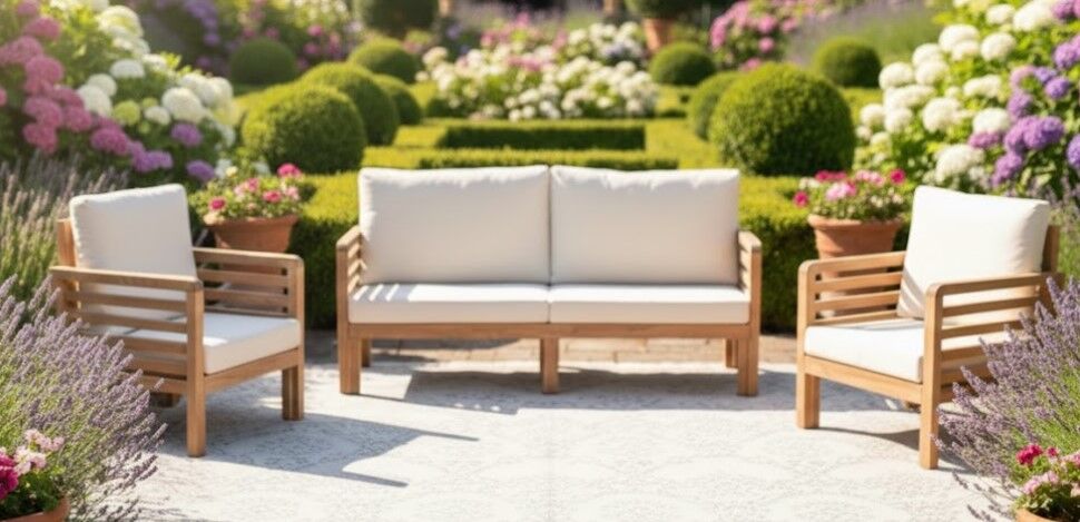 Valeri Masif Ahşap Bahçe Balkon Koltuk Takımı Kestane Ağacı 1 adet İkili 2 Adet Tekli