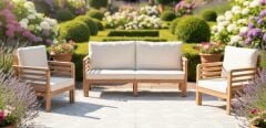 Valeri Masif Ahşap Bahçe Balkon Koltuk Takımı Kestane Ağacı 1 adet İkili 2 Adet Tekli