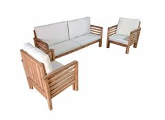 Valeri Masif Ahşap Bahçe Balkon Koltuk Takımı Kestane Ağacı 1 adet İkili 2 Adet Tekli