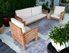 Valeri Masif Ahşap Bahçe Balkon Koltuk Takımı Kestane Ağacı 1 adet İkili 2 Adet Tekli