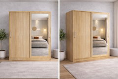 Zen Sürgü Kapaklı Dolap Gardırop Meşe Ölçü Seçenekli - Ücretsiz Kurulum
