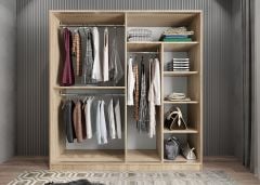 Zen Sürgü Kapaklı Dolap Gardırop Meşe Ölçü Seçenekli - Ücretsiz Kurulum