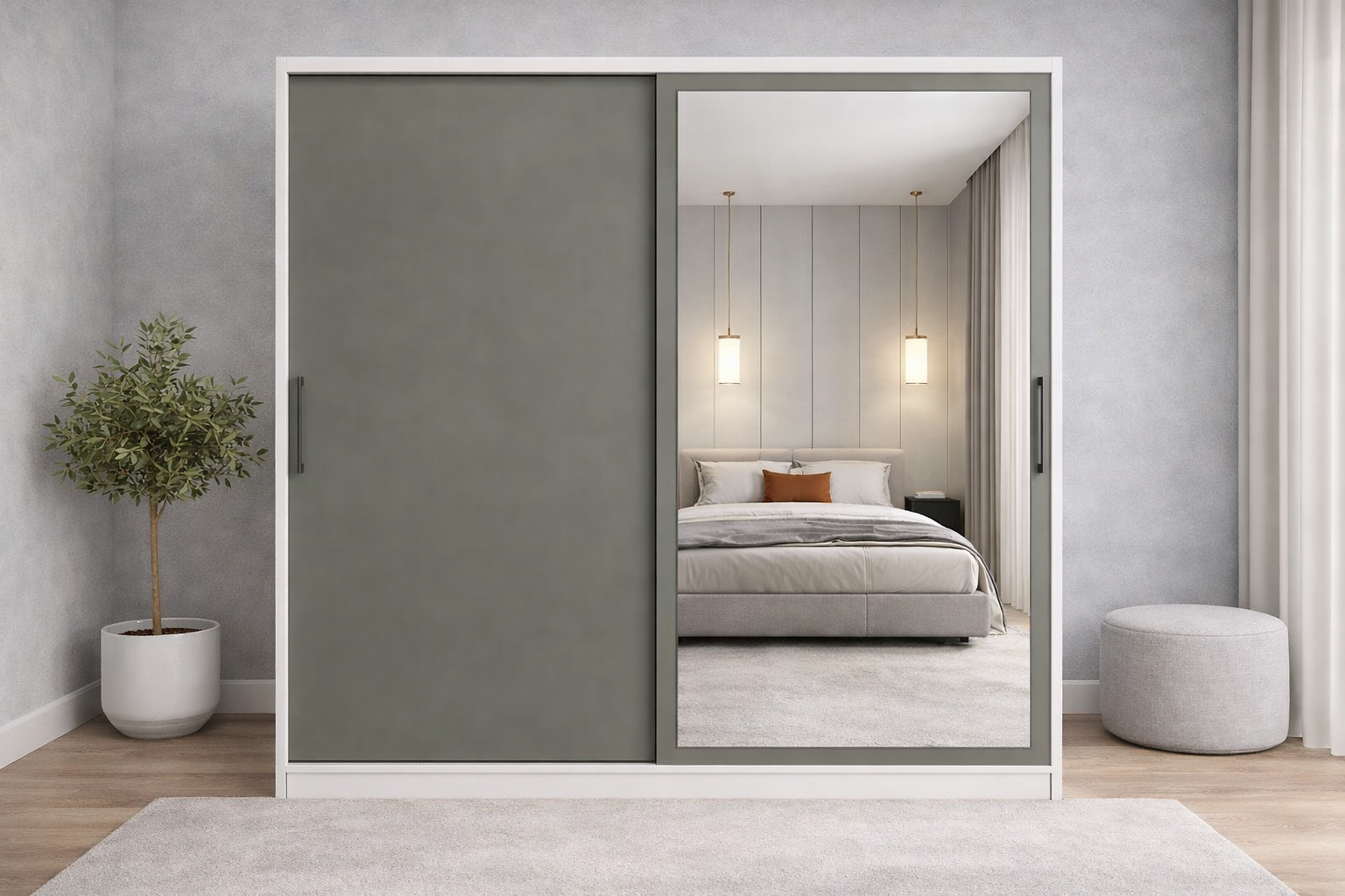 Zen Sürgü Kapaklı Dolap Gardırop Beyaz Füme  Ölçü Seçenekli - Ücretsiz Kurulum