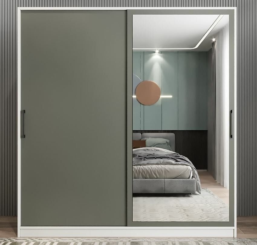 Zen Sürgü Kapaklı Dolap Gardırop Beyaz Füme  Ölçü Seçenekli - Ücretsiz Kurulum