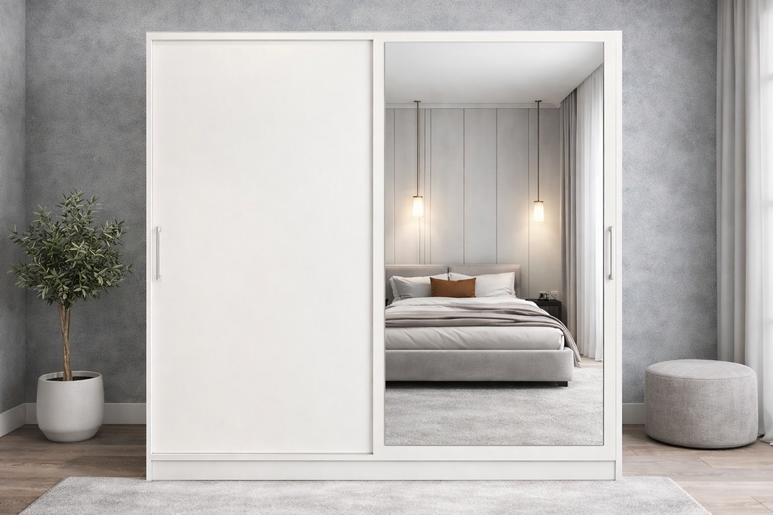 Zen Sürgü Kapaklı Dolap Gardırop Beyaz Ölçü Seçenekli - Ücretsiz Kurulum