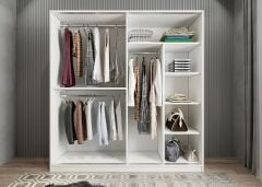 Zen Sürgü Kapaklı Dolap Gardırop Beyaz Ölçü Seçenekli - Ücretsiz Kurulum