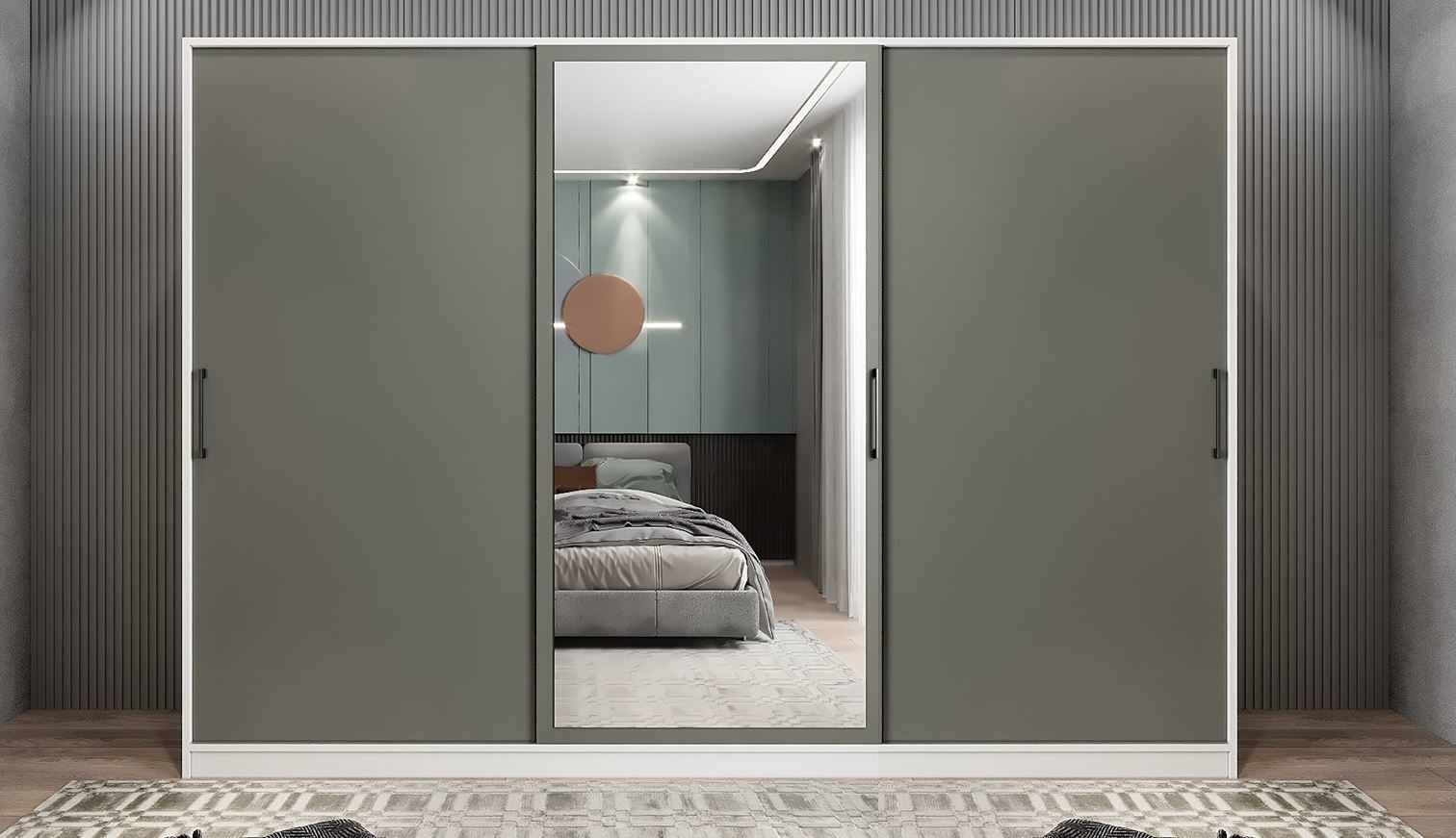 Vino Sürgü Kapaklı Dolap Gardırop Beyaz Füme 180 cm - Ücretsiz Kurulum