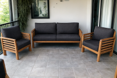 Valeri Masif Ahşap Bahçe Balkon Koltuk Takımı Kestane Ağacı 1 adet İkili 2 Adet Tekli Antrasit