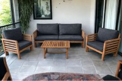 Valeri Masif Ahşap Bahçe Balkon Koltuk Takımı Kestane Ağacı 1 adet İkili 2 Adet Tekli ve Sehpa Antrasit