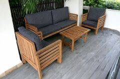 Valeri Masif Ahşap Bahçe Balkon Koltuk Takımı Kestane Ağacı 1 adet İkili 2 Adet Tekli ve Sehpa Antrasit