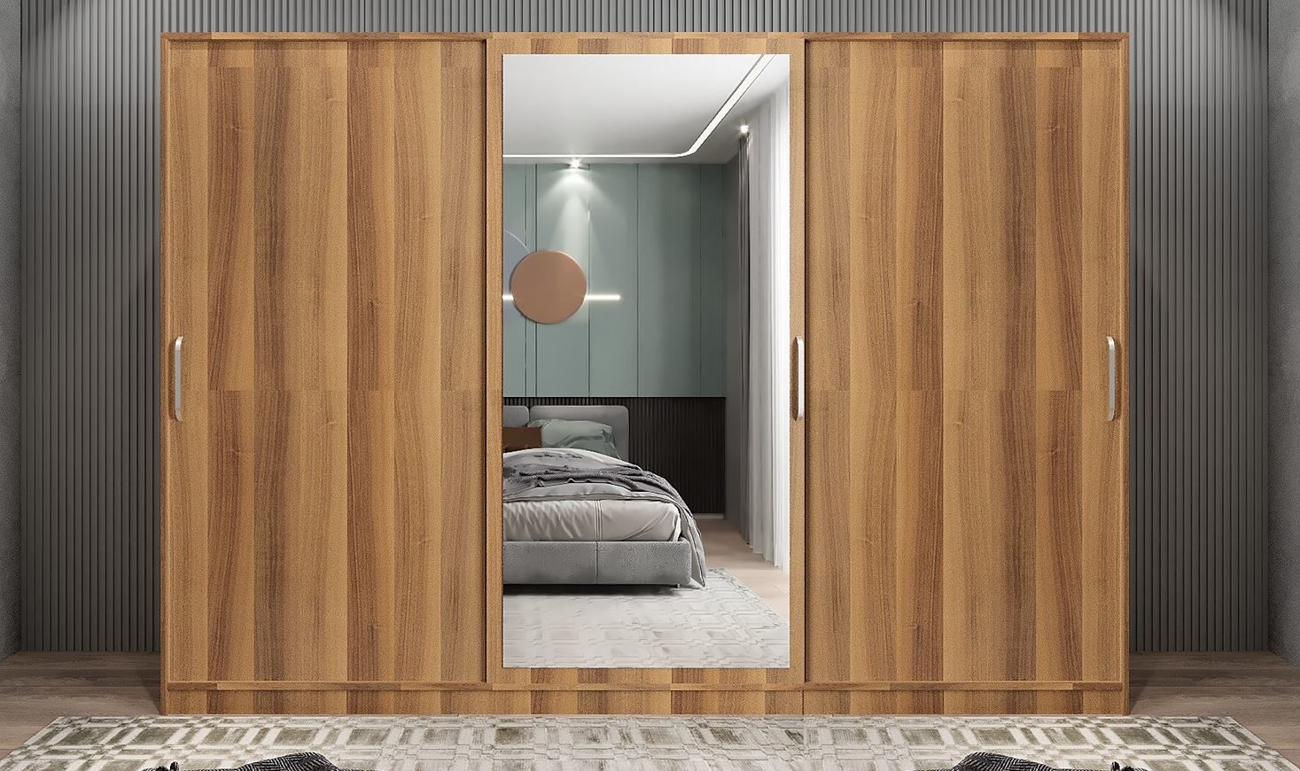 Vino Sürgü Kapaklı Dolap Gardırop Ceviz 240 cm - Ücretsiz Kurulum