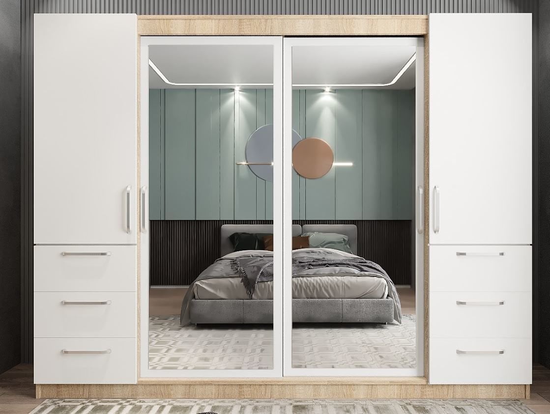 Bella Sürgü Kapaklı Dolap Gardırop Meşe Beyaz - Ücretsiz Kurulum