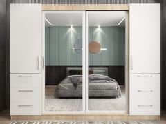 Bella Sürgü Kapaklı Dolap Gardırop Meşe Beyaz - Ücretsiz Kurulum