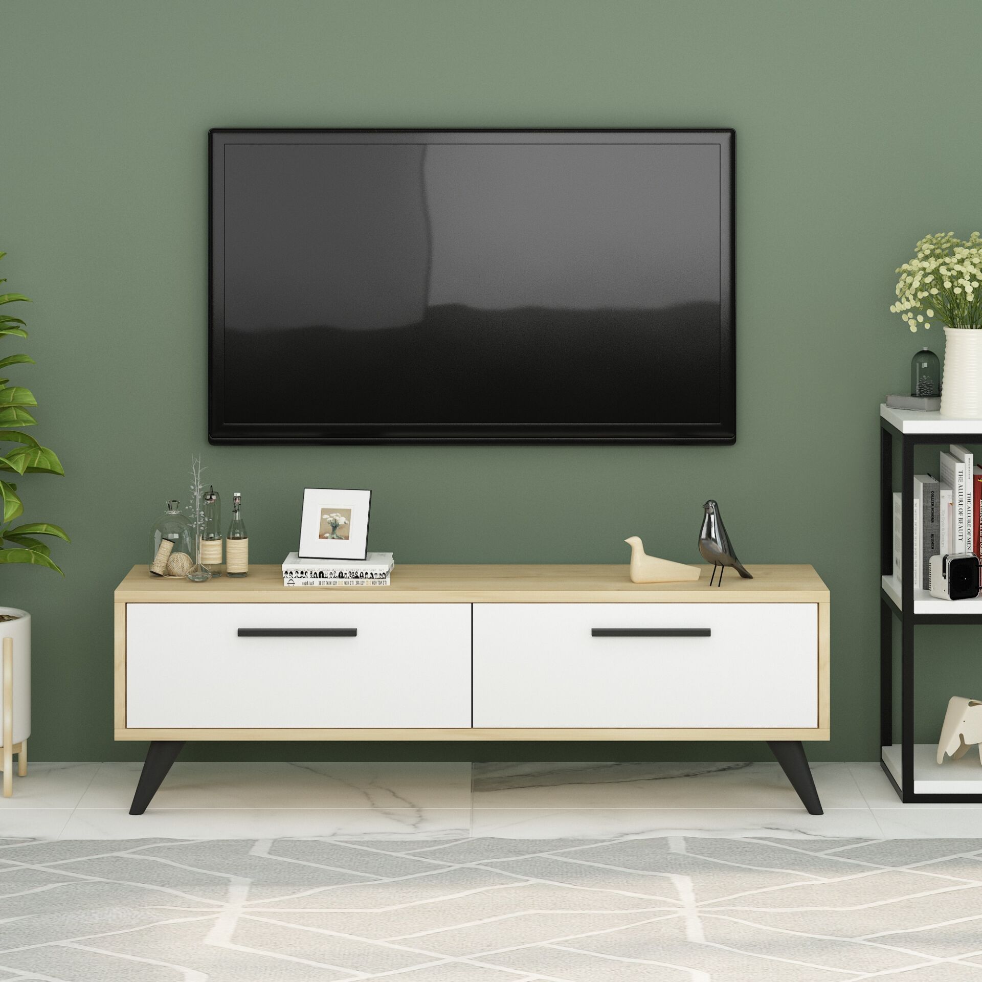Active iki Kapaklı Tv Ünitesi Safirmeşe-Beyaz 120 cm