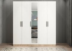 Kristal 5 Kapaklı Dolap Gardırop Meşe Beyaz - Ücretsiz Kurulum