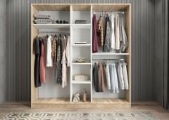 Kristal 5 Kapaklı Dolap Gardırop Meşe Beyaz - Ücretsiz Kurulum