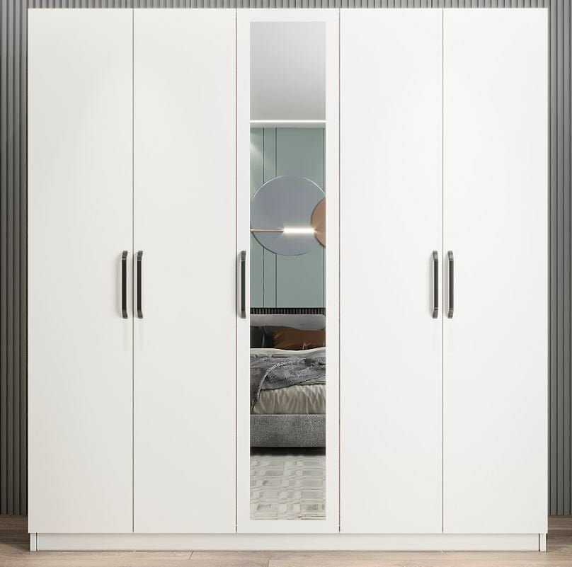 Kristal 5 Kapaklı Dolap Gardırop Beyaz - Ücretsiz Kurulum