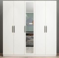 Kristal 5 Kapaklı Dolap Gardırop Beyaz - Ücretsiz Kurulum