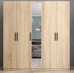 Kristal 5 Kapaklı Dolap Gardırop Meşe - Ücretsiz Kurulum