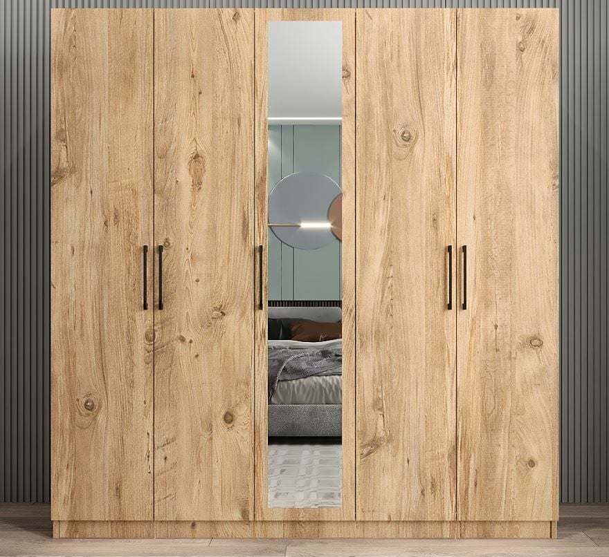 Kristal 5 Kapaklı Dolap Gardırop Çam - Ücretsiz Kurulum