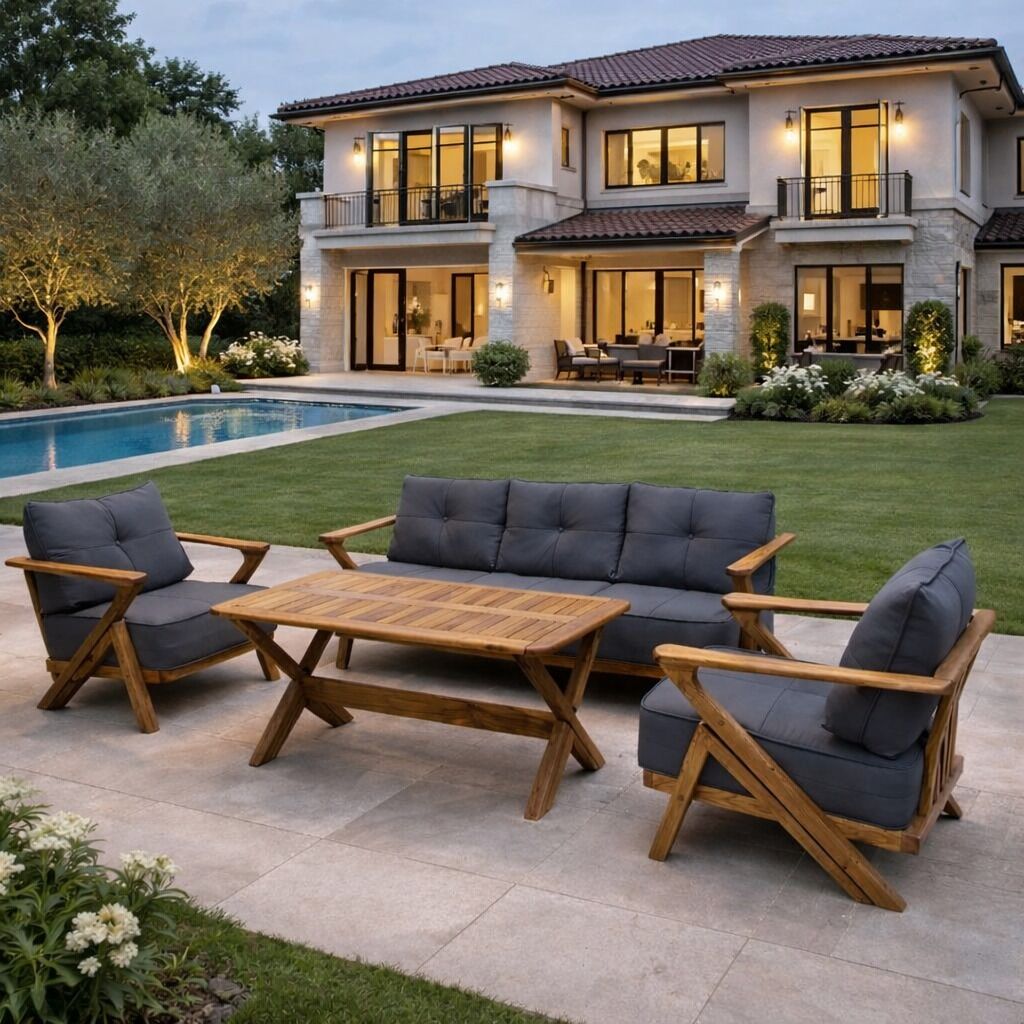 Asude Masif Kestane Ağacı Bahçe Balkon Koltuk Takımı 3+1+1+Masa Antrasit