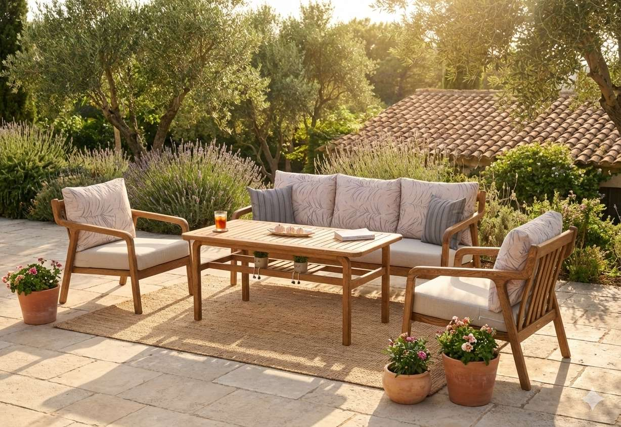 Rubenis Masif Ahşap İroko Ağacı Oturma Grubu Bahçe Balkon Koltuk Takımı 3+1+1+ Masa Ücretsiz Teslimat