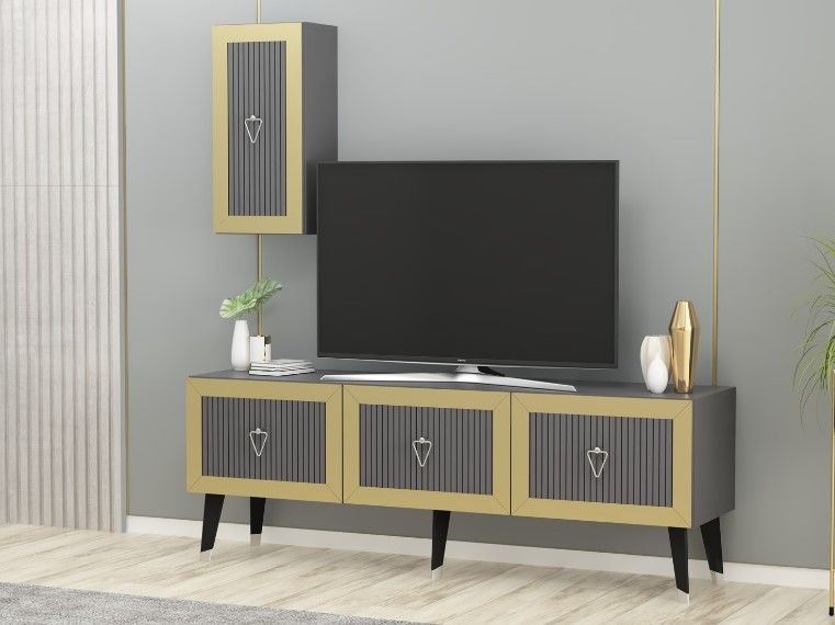 Scala Lazer Desenli Tv Ünitesi Antrasit-Altın 150 cm