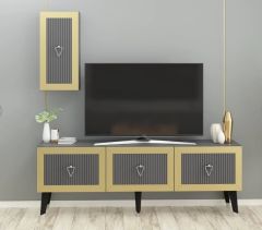 Scala Lazer Desenli Tv Ünitesi Antrasit-Altın 150 cm